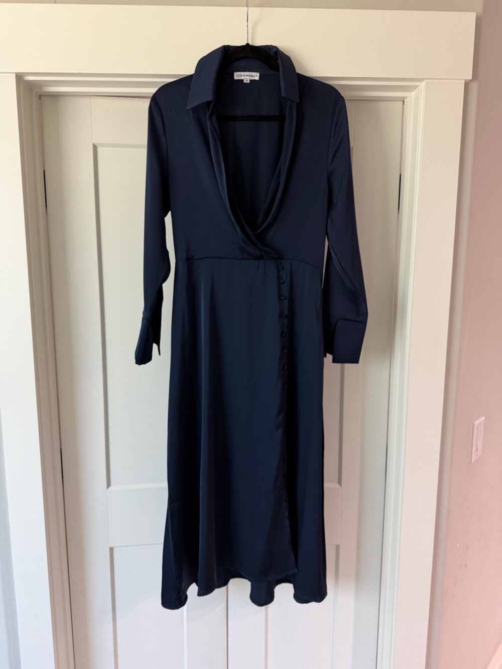 cinq a sept deep navy long-sleeve wrap midi dress